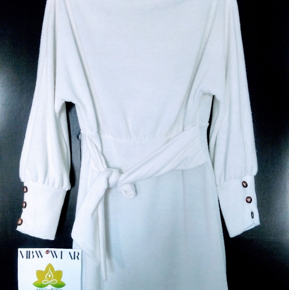 White Sweater Dress w/ Button Sleeves
